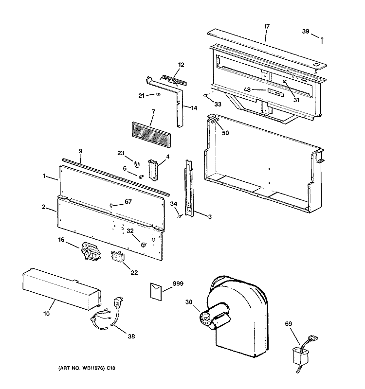 RANGE HOOD Diagram and Parts List for JVB37A4WW  General Electric Range Hood