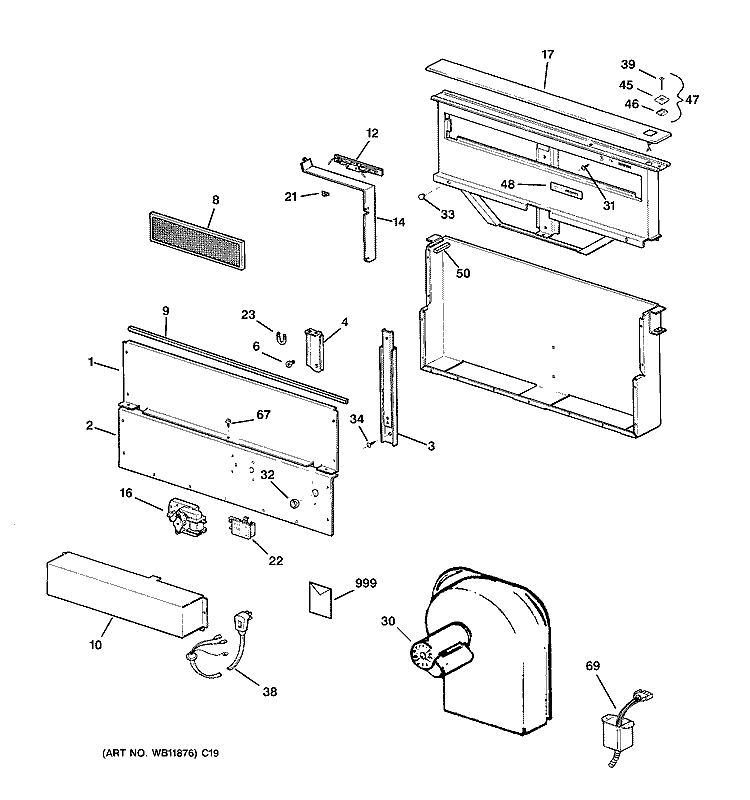 RANGE HOOD Diagram and Parts List for JVB67A4WW  General Electric Range Hood
