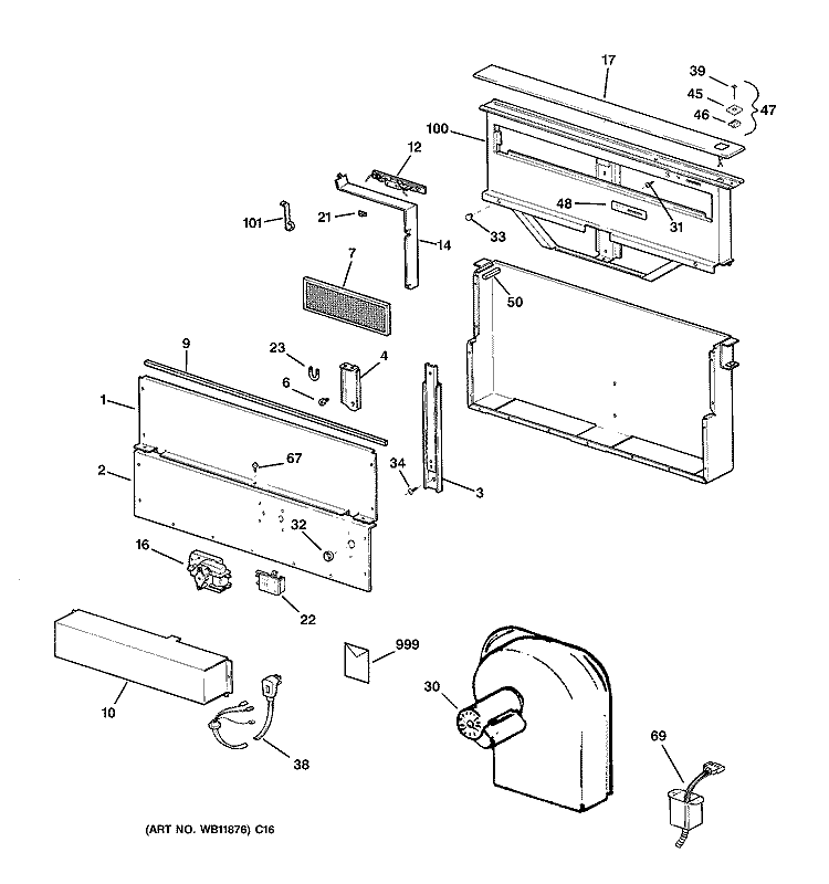 RANGE HOOD Diagram and Parts List for ZVB30SB4SS  General Electric Range Hood