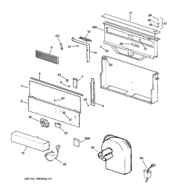 RANGE HOOD Diagram and Parts List for ZVB36WB4WW  General Electric Range Hood