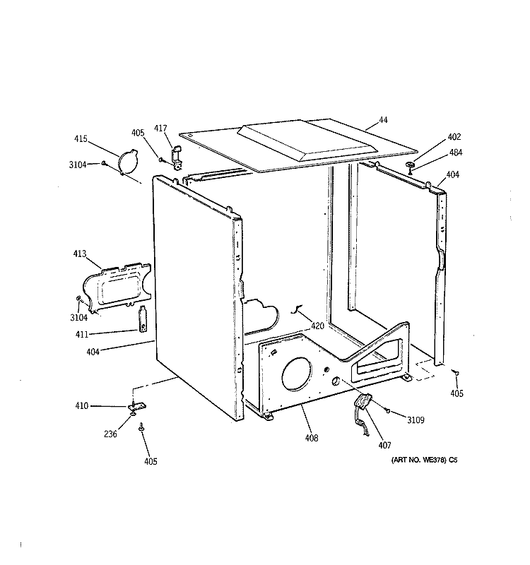 LOWER CABINET Diagram and Parts List for DDC4400SJM  General Electric Dryer