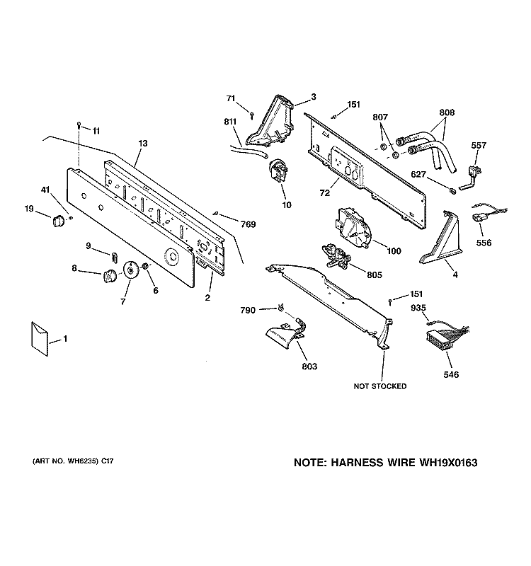 CONTROLS & BACKSPLASH Diagram and Parts List for WHDSR209D3WW  General Electric Washer