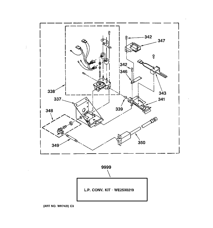 BURNER ASSEMBLY Diagram and Parts List for WSM2480D0WW  General Electric Washer Dryer Combo