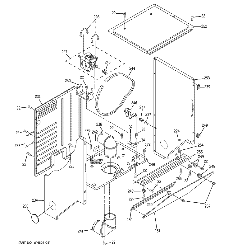 DRYER CABINET & MOTOR Diagram and Parts List for WSM2480D0WW  General Electric Washer Dryer Combo
