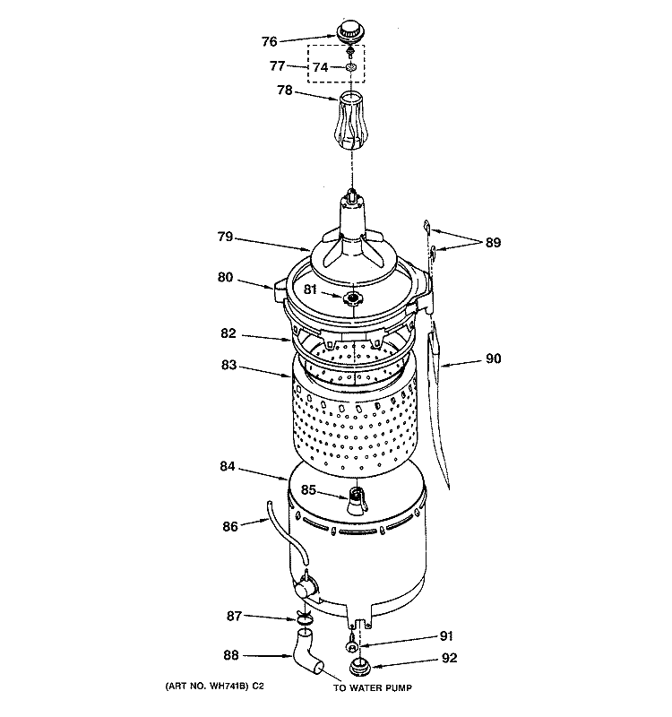 AGITATOR, BASKET & HUB Diagram and Parts List for WSM2480D0WW  General Electric Washer Dryer Combo