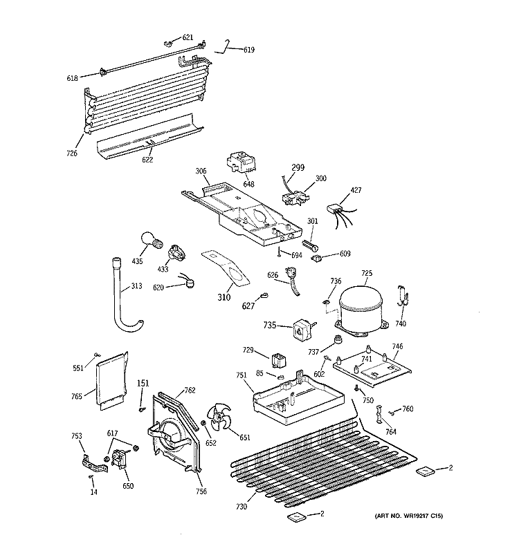 UNIT PARTS Diagram and Parts List for A3317ABRFRWW  General Electric Refrigerator