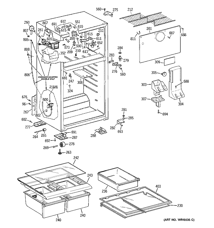 CABINET Diagram and Parts List for GTS18QCRERCC  General Electric Refrigerator