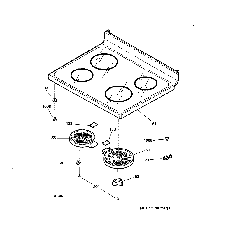 COOKTOP Diagram and Parts List for EER2000C00WW  General Electric Range