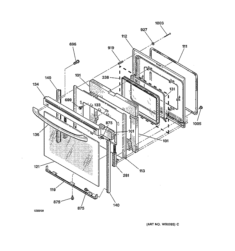 DOOR Diagram and Parts List for EER2000C00WW  General Electric Range