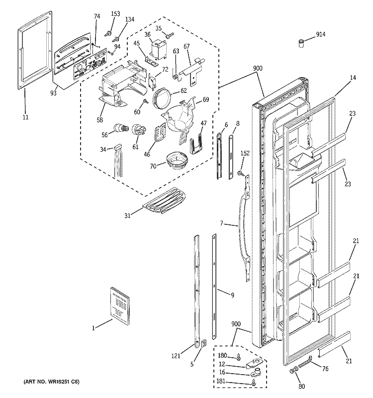FREEZER DOOR Diagram and Parts List for PSA22MIPDFWW  General Electric Refrigerator