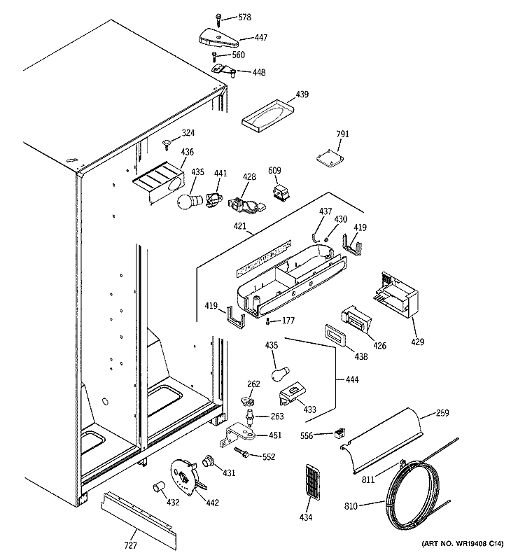 FRESH FOOD SECTION Diagram and Parts List for PSA22MIPDFWW  General Electric Refrigerator