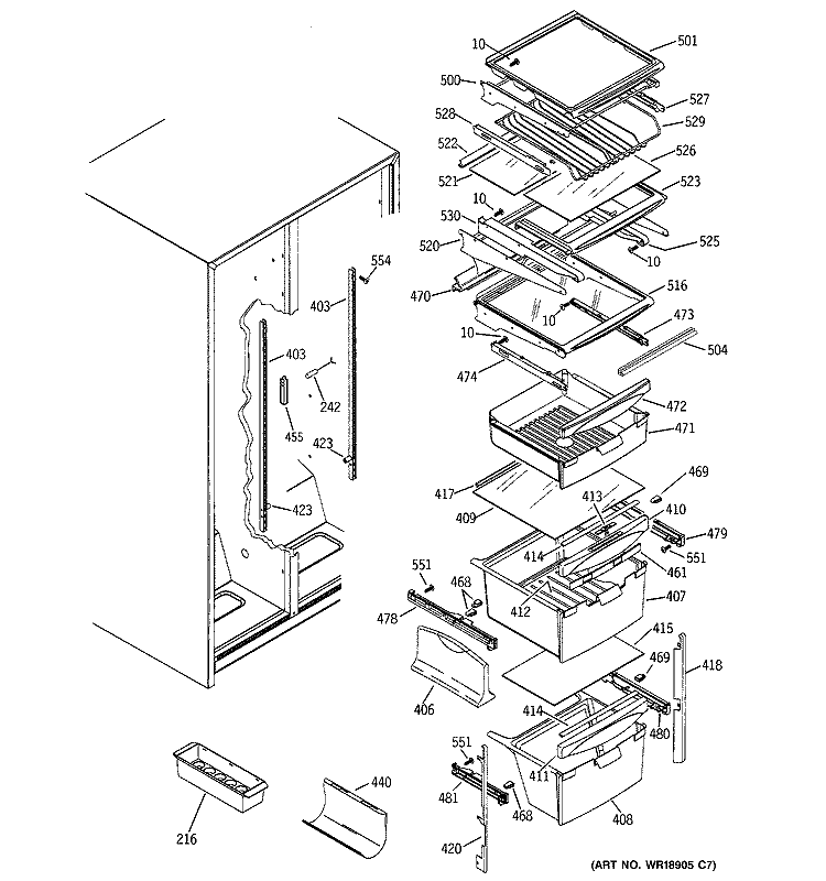 FRESH FOOD SHELVES Diagram and Parts List for PSA22MIPDFWW  General Electric Refrigerator