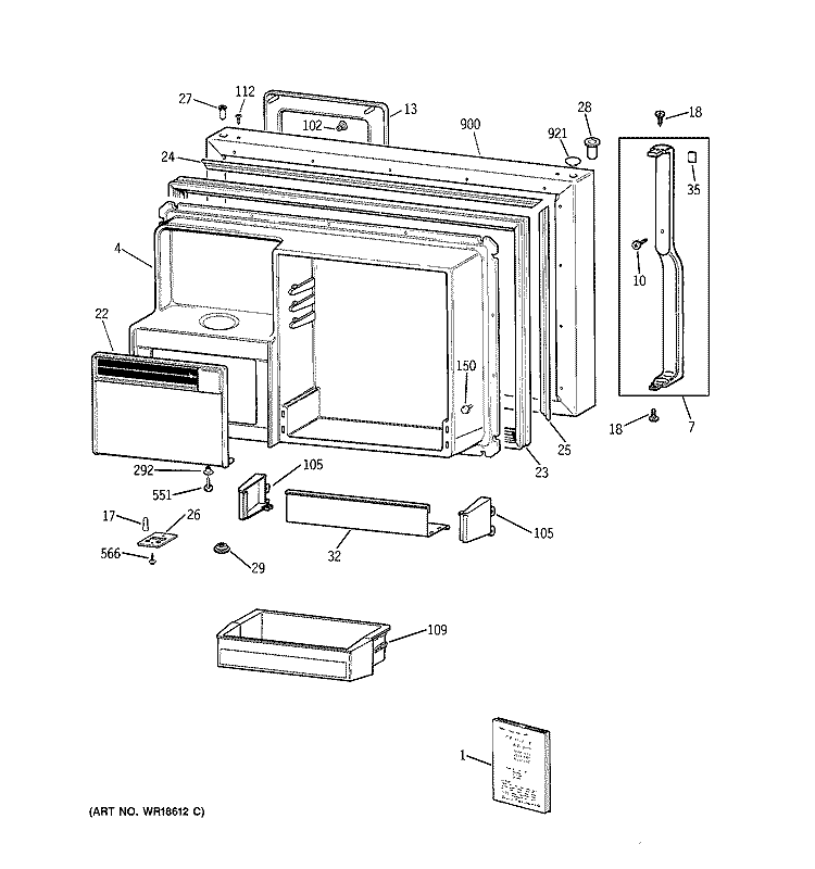 FREEZER DOOR Diagram and Parts List for TBX25PRBMRAA  General Electric Refrigerator