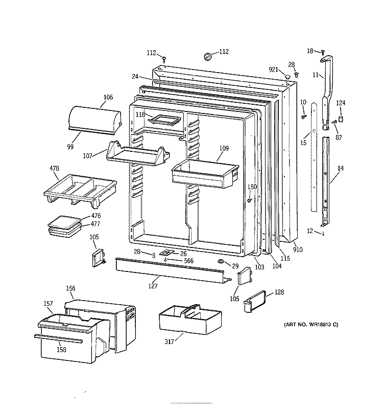 FRESH FOOD DOOR Diagram and Parts List for TBX25PRBMRAA  General Electric Refrigerator