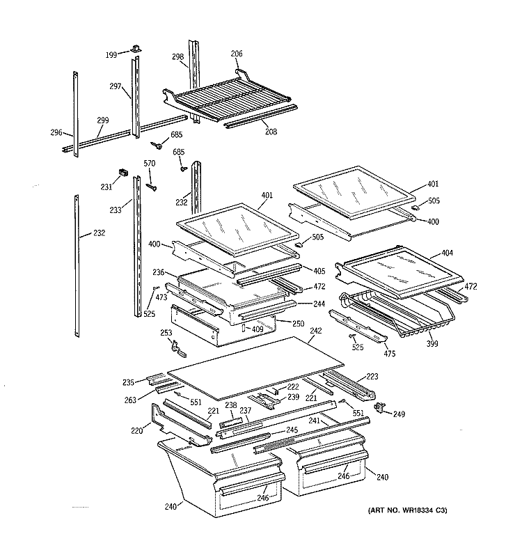 SHELF PARTS Diagram and Parts List for TBX25PRBMRAA  General Electric Refrigerator