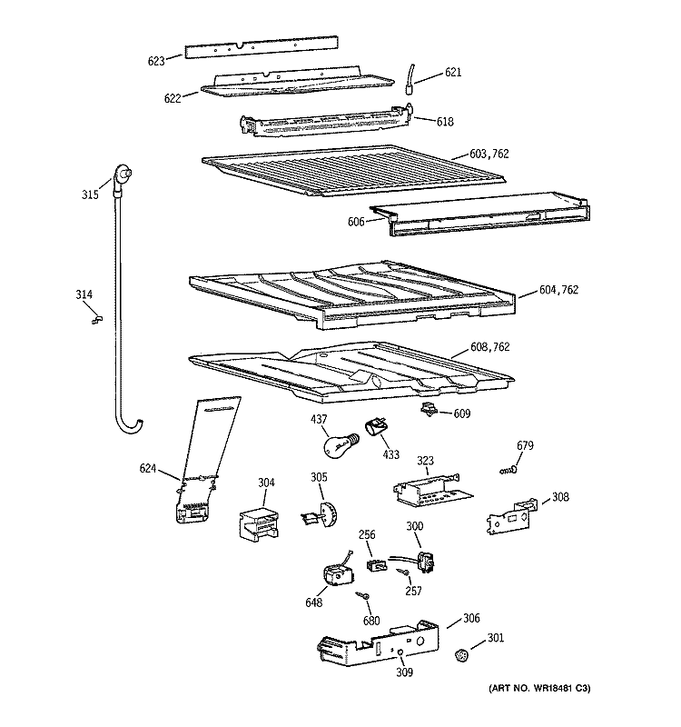 COMPARTMENT SEPARATOR PARTS Diagram and Parts List for TBX25PRBMRAA  General Electric Refrigerator