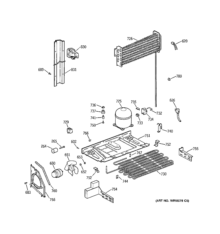 UNIT PARTS Diagram and Parts List for TBX25PRBMRAA  General Electric Refrigerator