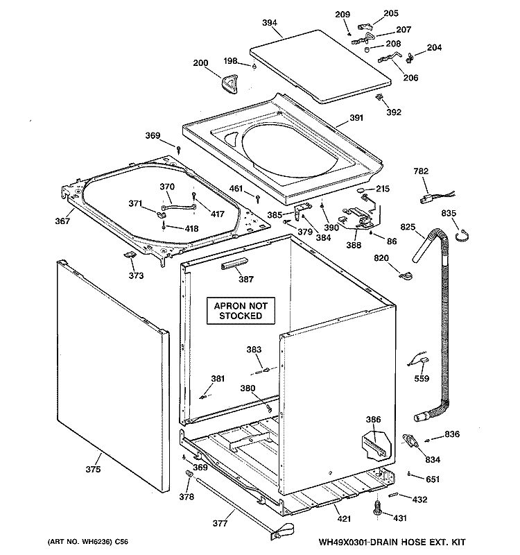 CABINET, COVER & FRONT PANEL Diagram and Parts List for VBXR1090D4WW  Hotpoint Washer