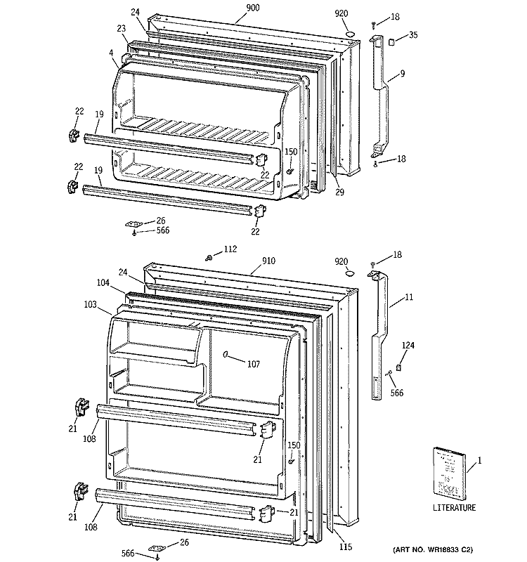 DOORS Diagram and Parts List for GTS18ABMERWW  General Electric Refrigerator
