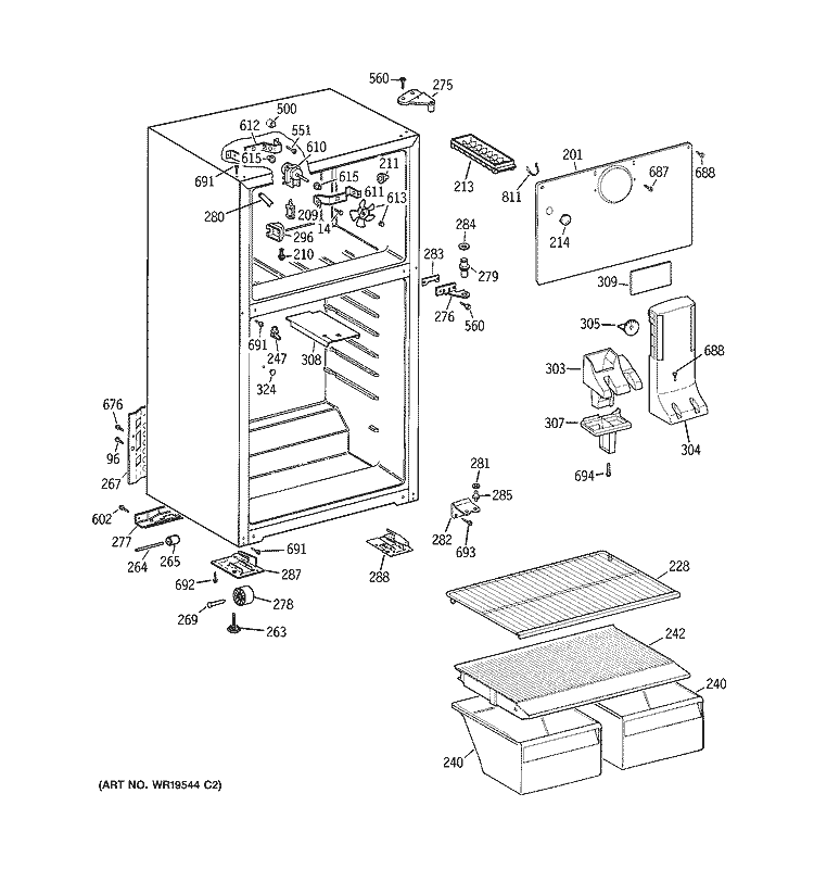 CABINET Diagram and Parts List for GTS18ABMERWW  General Electric Refrigerator