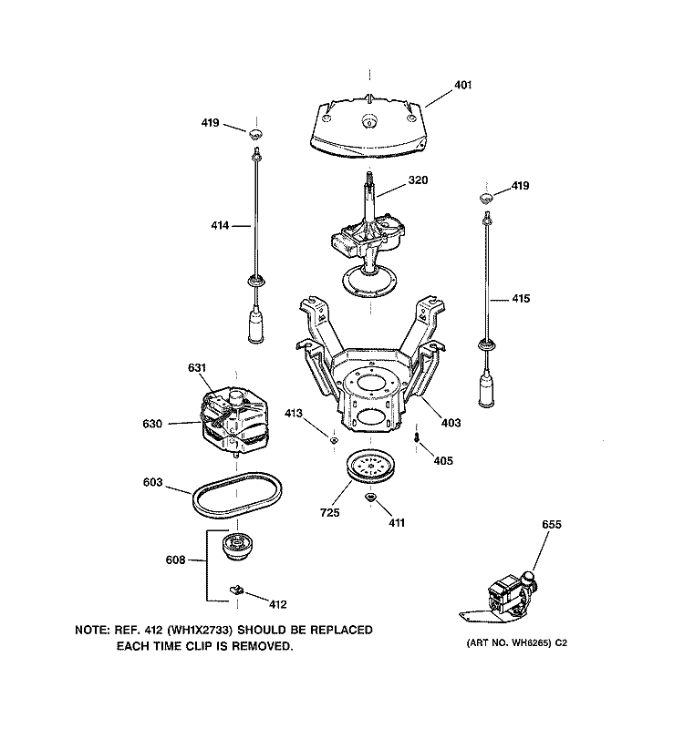 SUSPENSION, PUMP & DRIVE COMPONENTS Diagram and Parts List for WCSR2090D4WW  General Electric Washer