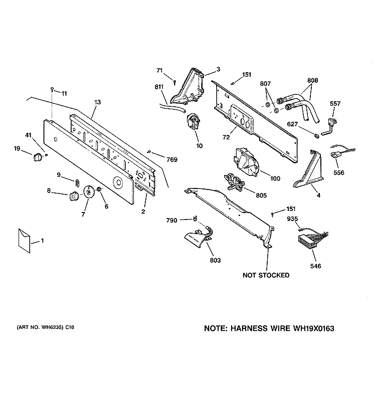CONTROLS & BACKSPLASH Diagram and Parts List for WHDSR209D4WW  General Electric Washer