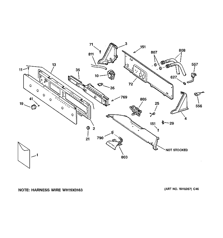CONTROLS & BACKSPLASH Diagram and Parts List for WHRE5260E0CC  General Electric Washer