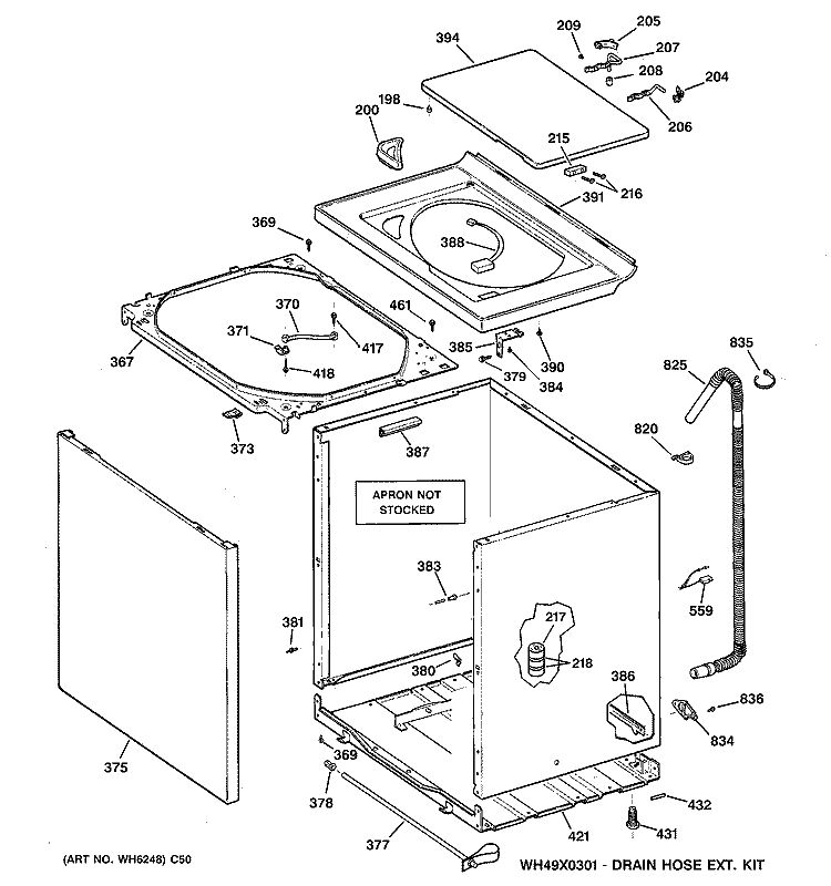 CABINET, COVER & FRONT PANEL Diagram and Parts List for WHRE5260E0CC  General Electric Washer