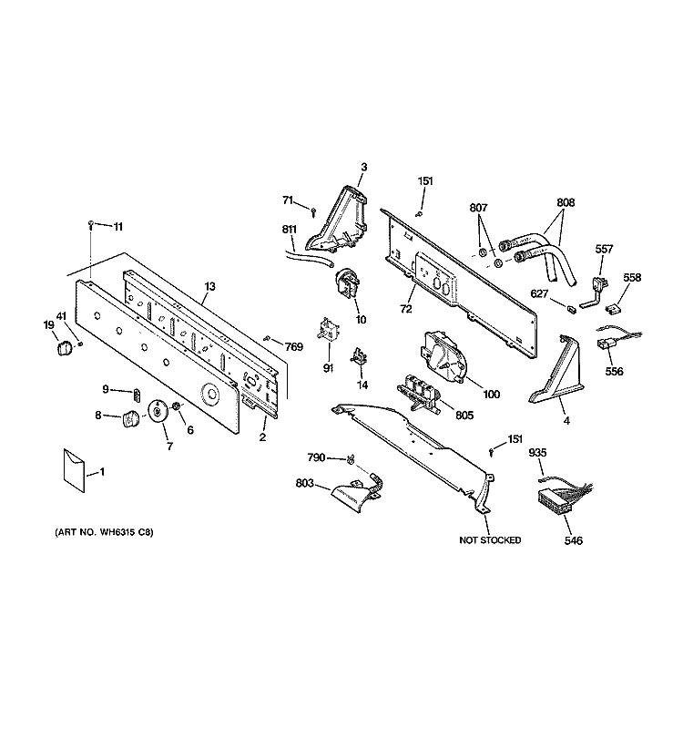CONTROLS & BACKSPLASH Diagram and Parts List for WJRR4170E0CC  General Electric Washer