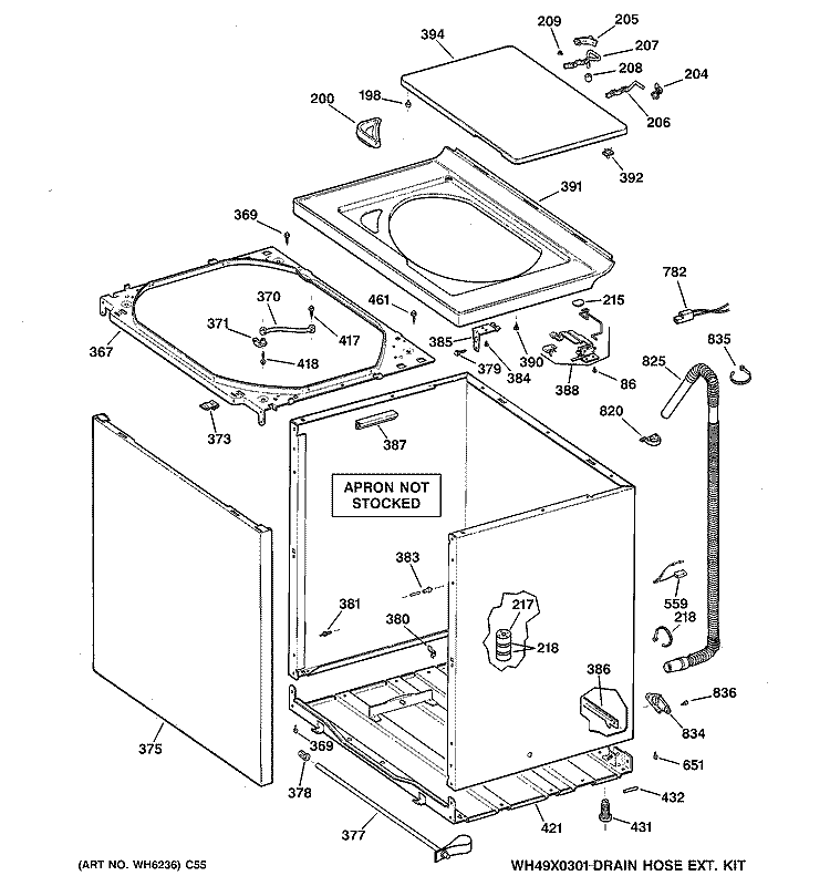 CABINET, COVER & FRONT PANEL Diagram and Parts List for WJRR4170E0CC  General Electric Washer