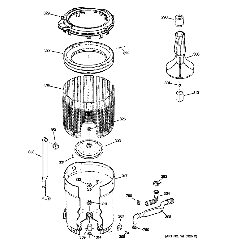 TUB, BASKET & AGITATOR Diagram and Parts List for WKSE5260E0WW  General Electric Washer
