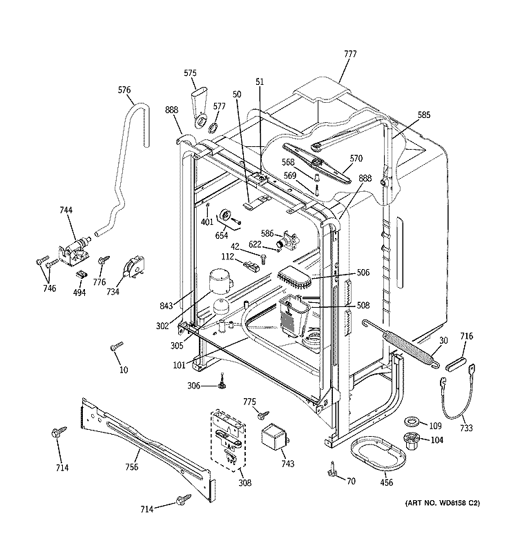BODY PARTS Diagram and Parts List for GSD6100K00CC  General Electric Dishwasher