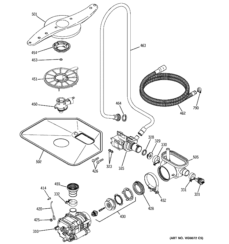 MOTOR - PUMP MECHANISM Diagram and Parts List for GSD6100K00CC  General Electric Dishwasher