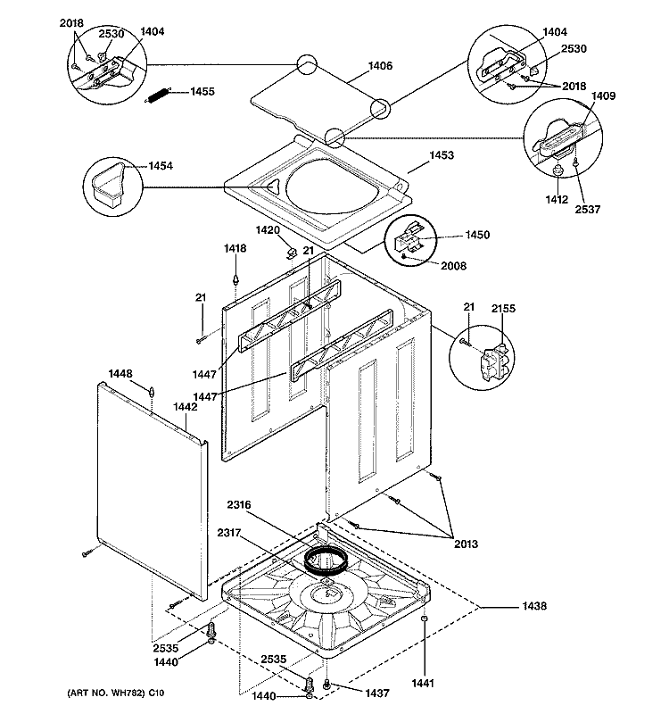 WASHER LOWER CABINET & TOP Diagram and Parts List for WSM2780DBWWW  General Electric Washer Dryer Combo