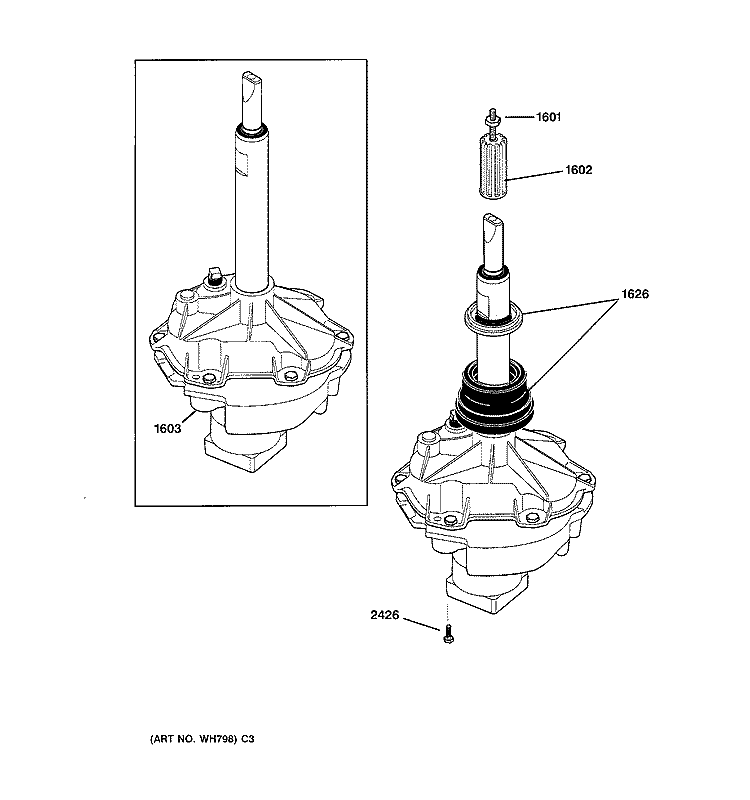 TRANSMISSION Diagram and Parts List for WSM2780DBWWW  General Electric Washer Dryer Combo