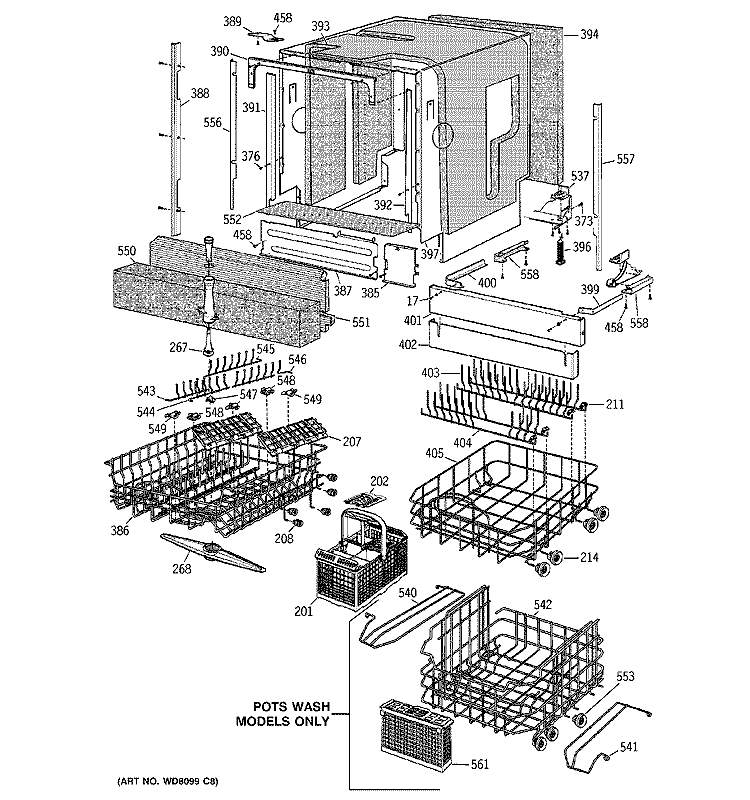 BASKET & WRAP ASSEMBLY Diagram and Parts List for ZPRO7000SK00  General Electric Dishwasher