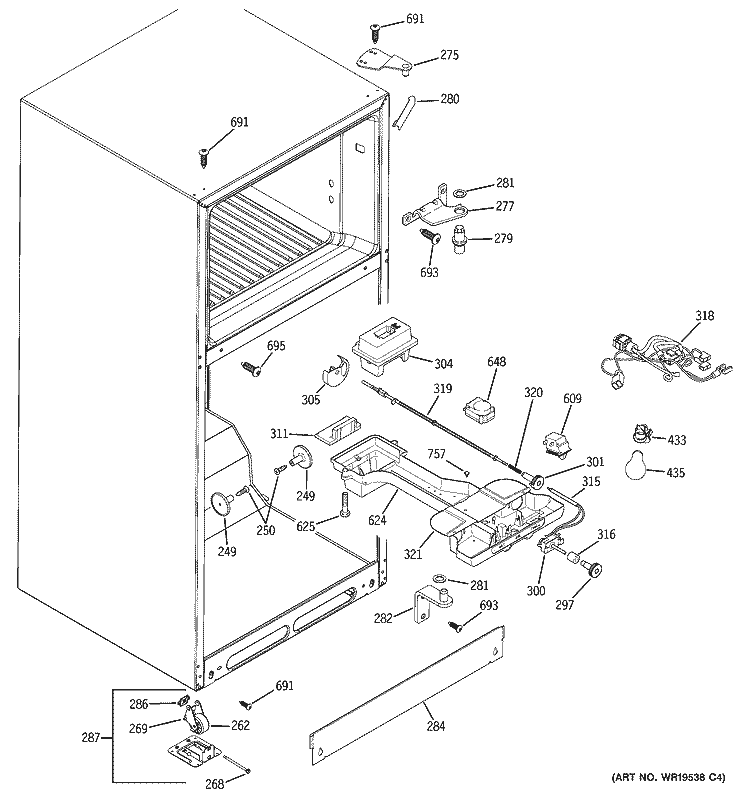FRESH FOOD SECTION Diagram and Parts List for GTH18DBRCLBB  General Electric Refrigerator