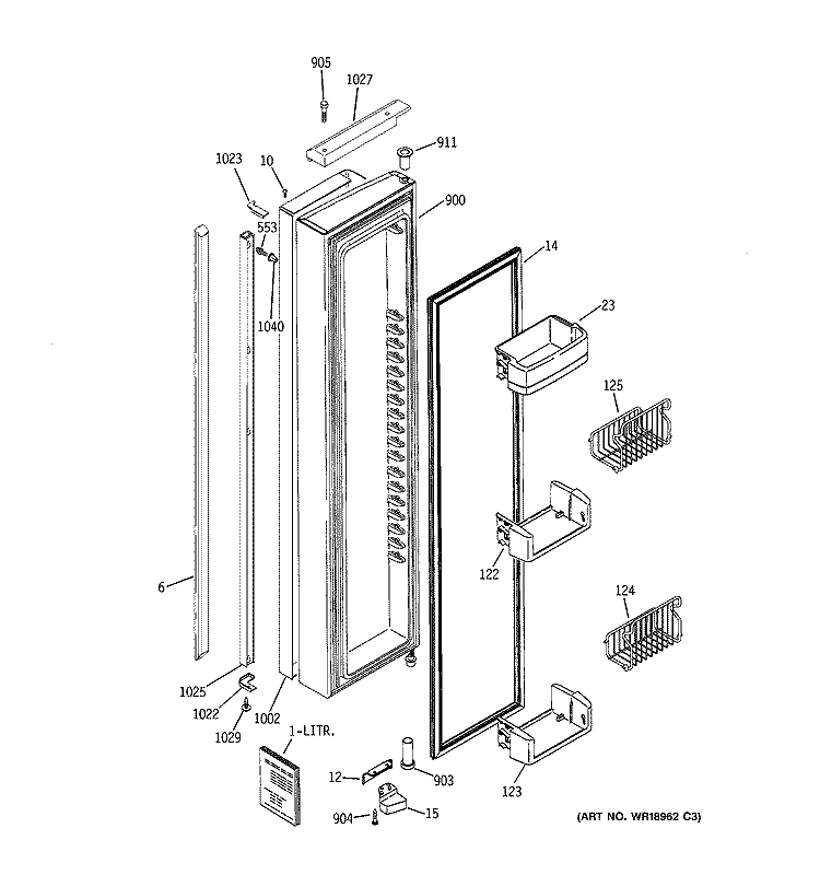 FREEZER DOOR Diagram and Parts List for PIT23SCPABS  General Electric Refrigerator