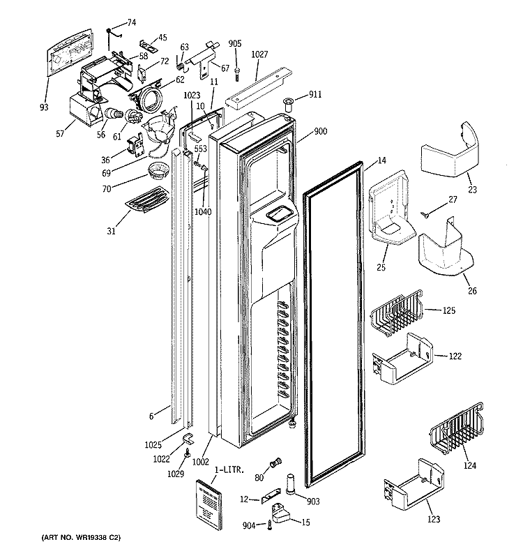 FREEZER DOOR Diagram and Parts List for PIT23SGPABS  General Electric Refrigerator