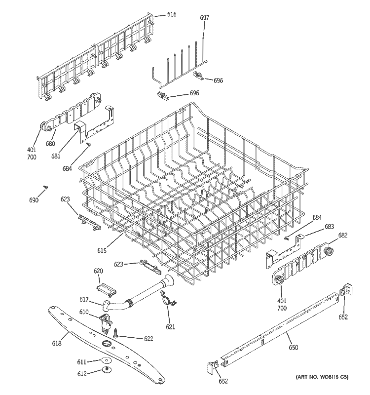 UPPER RACK ASSEMBLY Diagram and Parts List for GSD6900J01BB  General Electric Dishwasher