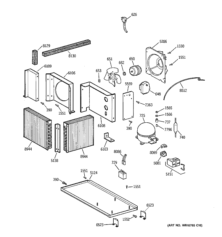 UNIT PARTS Diagram and Parts List for ZIF36NMALH  General Electric Freezer
