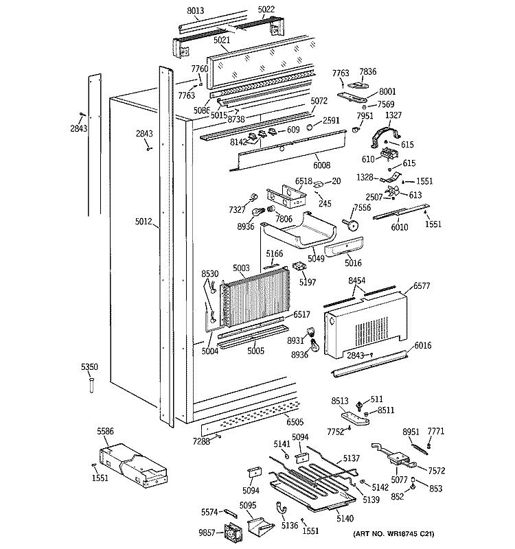 CABINET PARTS Diagram and Parts List for ZIR36NDARH  General Electric Refrigerator