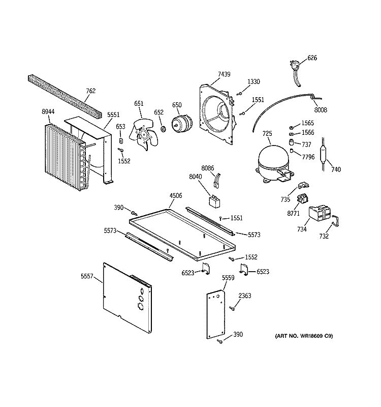 UNIT PARTS Diagram and Parts List for ZIR36NDARH  General Electric Refrigerator