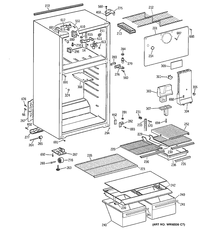CABINET Diagram and Parts List for TBZ14DACDRWW  General Electric Refrigerator
