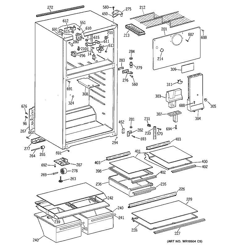 CABINET Diagram and Parts List for TBZ14NACKRWW  General Electric Refrigerator