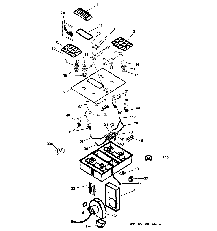 CONTROL PANEL & COOKTOP Diagram and Parts List for JGP989KC1CC  General Electric Cooktop