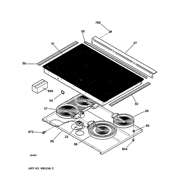 COOKTOP Diagram and Parts List for JSP56CD1CC  General Electric Range