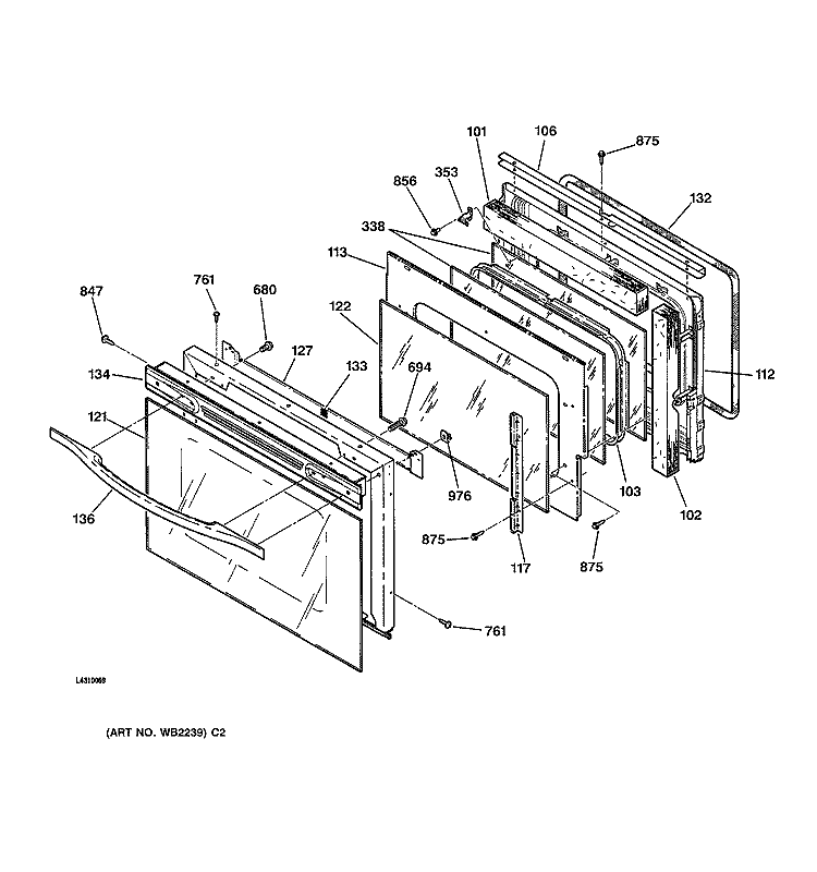DOOR Diagram and Parts List for JSP56CD1CC  General Electric Range