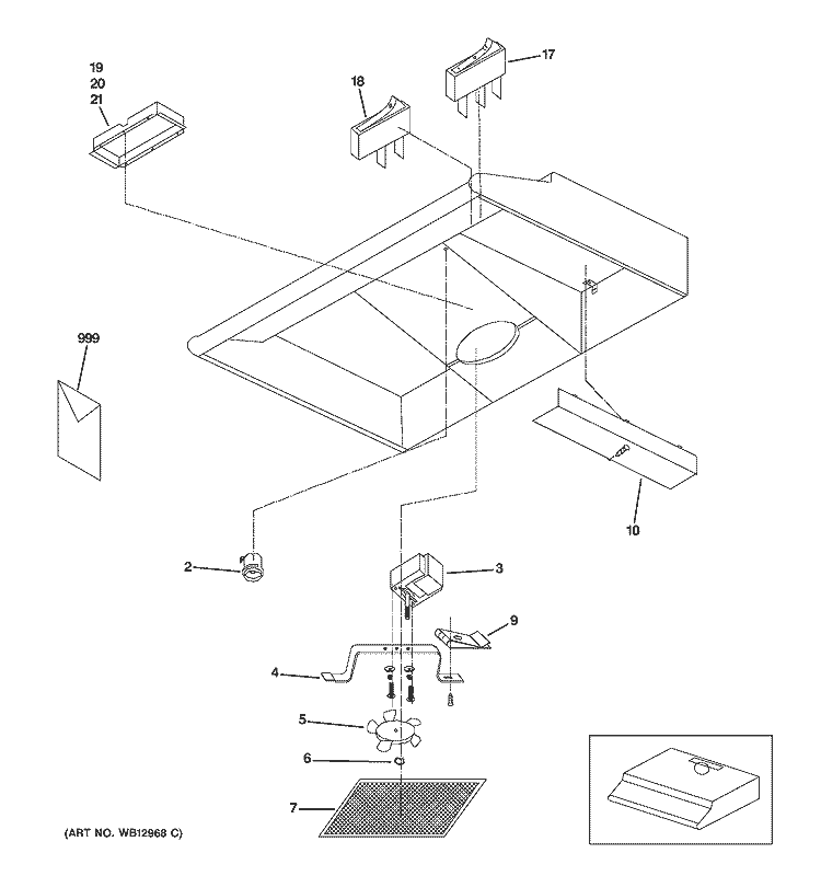 RANGE HOOD Diagram and Parts List for JV338H1BB  General Electric Range Hood