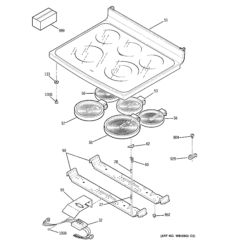 COOKTOP Diagram and Parts List for JB905KH1CC  General Electric Range